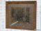 (R1) FRAMED COLONIAL IMAGE; A GROUP OF GENTLEMEN DINING AROUND A TABLE, VERY DARK IMAGE, MATTED IN