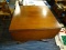 (R2) VINTAGE MAHOGANY DROP LEAF SIDE DINING TABLE; HAS CENTER LEAF, AND EACH END HAS A DROP LEAF