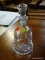 (R2) VINTAGE CUT GLASS BELL-SHAPED DECANTER WITH STOPPER; MEASURES 9 IN TALL. NO CHIPS OR CRACKS