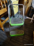 (R3) COSCO STEP LADDER; 2 STEP GREEN LADDER WITH CHROME FINISH BODY.