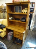 (R4) THIS END UP DESK; PINE DESK WITH HUTCH TOP AND 2 DRAWERS ON THE RIGHT HAND SIDE. HUTCH HAS 2