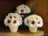 (R4) ARTIFICIAL FLOWERS; INCLUDES 3 TOTAL PLANTERS WITH ARTIFICIAL FLOWERS INSIDE. TALLEST MEASURES