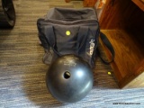(R4) BOWLING BALL LOT; THIS LOT CONTAINS AN EBONITE BOWLING BALL IN A BOWLING BALL BAG. GREAT FOR