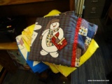 (R4) 3 QUILTS; INCLUDES A YELLOW AND BUTTERFLY PATTERN QUILT, A BLUE AND WHITE QUILT WITH A