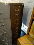 (R5) FILING CABINET; WOOD FINISH WITH 5 DRAWERS. MEASURES 15 IN X 29 IN X 60 IN