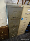 (R5) FILING CABINET; GRAY METAL FINISH WITH 4 DRAWERS. MEASURES 15 IN X 27 IN X 52 IN