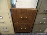 (R5) FILING CABINET; WOOD FINISH WITH 2 DRAWERS. MEASURES 18 IN X 16 IN X 30 IN