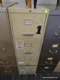 (R5) FILING CABINET; ORIGINALLY FROM SEARS. CREAM METAL FINISH WITH 4 DRAWERS. MEASURES 15 IN X 18