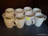 (R1) WHITE CRATE & BARREL COFFEE MUG SET; TOTAL OF 8 SINGLE HANDLED PLAIN WHITE MUGS ADD A TOUCH OF