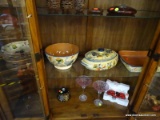 (R1) ITALIAN PAINTED CERAMIC DINNERWARE LOT; TOTAL OF 11 PIECES IN A PALE YELLOW WITH MULTICOLORED