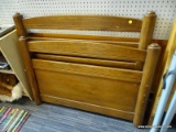 (R1) WOODEN TWIN SIZE HEADBOARD AND FOOTBOARD; SLATTED DESIGN WITH SCREWS IN PLACE TO SUPPORT SIDE