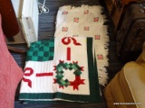 (R2) HOLIDAY QUILT AND FLORAL AFGHAN THROW LOT; TOTAL OF 2 PIECES. HOLIDAY PATTERNED QUILT IN SHADES
