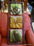 (R2) WALL DECOR WITH LEAF-PATTERNED TILES; BLACK METAL FRAME WITH TEXTURED TILES IN SHADES OF GREEN