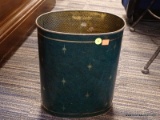 (R2) GREEN METAL VINTAGE WASTEBASKET; MADE BY HARVELL-KILGORE, RETRO MID-CENTURY DESIGN IN EMERALD