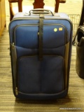 (R2) BLUE PIERRE CARDIN ROLLING SUITCASE WITH TELESCOPING HANDLE; SOFT-SIDED CASE, GREAT CONDITION,