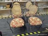 (R2) SET OF WROUGHT IRON CANE BACK CHAIRS; SET OF 4 CHAIRS WITH ROUND CANE BACK, RED FLORAL