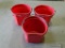 FLAT BACK BUCKETS; THIS LOT INCLUDES 3 RED 20 QUART FLAT BACK FEED BUCKETS WITH METAL HANDLES. USED