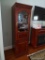 (LR) CHERRY FINISH ENTERTAINMENT CENTER; TOTAL OF 3 PIECES (2 ARE IDENTICAL GLASS FRONT CABINETS IN