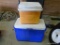 LOT OF COLEMAN COOLERS; LOT OF 2 COLEMAN COOLERS ONE IS BLUE AND WHITE AND THE OTHER IS ORANGE AND