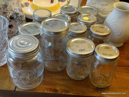 (DR) BALL CANNING JARS WITH LIDS; TOTAL OF 12 JARS WITH LIDS, ASSORTED SIZES, ALL ARE BALL EXCEPT