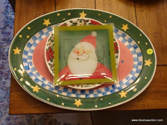(DR) HOLIDAY SERVING PLATTERS; INCLUDES LARGE OVAL PLATTER AND POINSETTIA ROUND PLATE BY GIBSON, AND