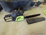 POULAN GAS CHAIN SAW; BLACK AND GREEN GAS POWERED 16 IN CHAINSAW. MODEL # P3816. COMES WITH BLADE