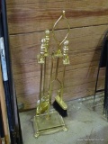 FIREPLACE SET; 5 PC. BRASS SET INCLUDES BROOM, SCOOP, POKER, TONGS & HOLDER. MEASURES 10-1/2 IN X