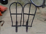SET OF (2) WALL MOUNT SADDLE HOLDERS; METAL MADE. EACH MEASURES 9 IN X 11 IN X 20.5 IN