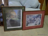 FRAMED PRINTS; LOT OF (2) PRINTS INCLUDES FRAMED & MATTED PRINT OF A HOUSE SURROUNDED BY TREES,