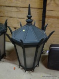 UVA LIGHT POST TOP; DARK GREEN METAL & GLASS PANELED LIGHT POST TOP, HAS 8 SPIKES AROUND THE HINGED