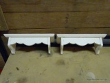 WOODEN WALL SHELVES; PAIR OF 2 WHITE HANGING WALL SHELVES WITH PLATE GROOVES & SCALLOPED FRONT.