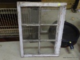 VINTAGE WINDOW; WHITE RUSTIC PAINTED SIX PANE WINDOW. WOULD MAKE A GREAT PROJECT PIECE. MEASURES 20