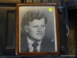 (GAR) AUTOGRAPHED FRAMED PHOTO OF SENATOR TED KENNEDY; IN A WOODEN FRAME, MEASURES 9 IN WIDE X 11 IN