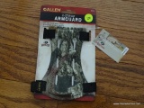 (UP) MOSSY OAK 2-STRAP ARMGUARD; IN ORIGINAL PACKAGING. MADE BY ALLEN INC. MODEL #4200, PROTECTS