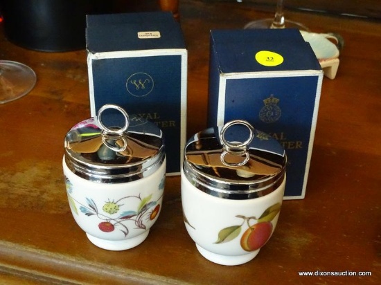 ROYAL WORCESTER; TOTAL OF 2 EGG CODDLERS WITH ORIGINAL BOXES. 1 IS IN THE STRAWBERRY FAIR PATTERN