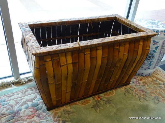 BAMBOO AND CANE STORAGE BOX/PLANTER; HAS BAMBOO SIDES AND MEASURES 34 IN X 19 IN X 20 IN. GREAT FOR