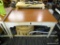 CREAM COLORED SINGLE DRAWER DESK/TABLE WITH WOOD GRAIN TOP; THIS IS A PERFECTLY SIZED, WELL-MADE,