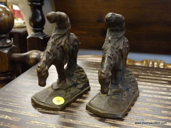 VINTAGE "END OF TRAIL" BOOKENDS; PAIR OF MATCHING STATUES/BOOKENDS, EACH DEPICTS A NATIVE AMERICAN