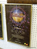 FRAMED ADVERTISEMENT PRINT; VINTAGE THEATER ADVERTISEMENT THAT SHOWS A DISCO BALL AND IS A PROMOTION
