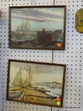 SET OF SHIP PRINTS; THIS IS A SET OF 2 SHIP PRINTS. ONE SHOWS BOATS AT A PIER. THE OTHER SHOWS 2