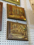 SET OF WOODEN NAUTICAL PLAQUES; THIS LOT INCLUDES 2 WOODEN PLAQUES WITH NAUTICAL SHIP APPLIQUES.