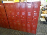 SECTION OF REPUBLIC STEEL LOCKERS; RED SCHOOL STYLE LOCKERS MADE BY REPUBLIC STEEL. THERE ARE 6