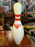 VINTAGE AMF PIN BANK; WHITE BOWLING PIN BANK WITH 2 RED STRIPES AROUND THE NECK. SAYS 
