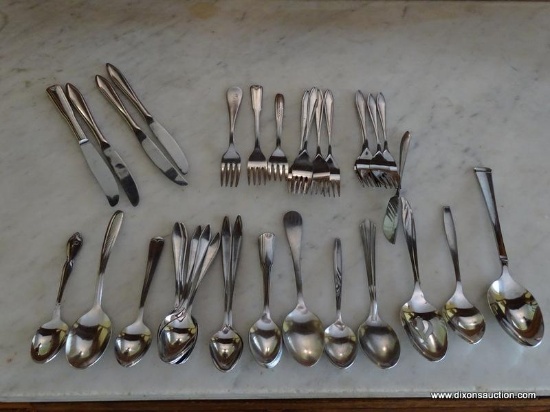 (DR) FLATWARE BAG LOT; LOCATED IN BUFFET DRAWER, TOTAL OF 35 PIECES INCLUDES 20 PIECES OF EPIC