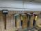 (WSHOP) CONTENTS OF PEG BOARD; INCLUDES SQUARES, RUBBER MALLETS, BALL PEEN HAMMERS, CLAW HAMMERS,