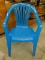 (WSHOP) PLASTIC LAWN CHAIR; BLUE IN COLOR AND IN VERY GOOD CONDITION! MEASURES 22.5 IN X 19 IN X 31