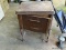 (SHOP 2) VINTAGE SEWING CABINET; VINTAGE SEWING CABINET ( NEEDS WORK) AND HAS A WHITE ELECTRIC