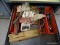(WSHOP) DRAWER LOT OF ASSORTED ITEMS; THIS LOT INCLUDES WOODEN PIECES, SEVERAL DRILL BITS, AND