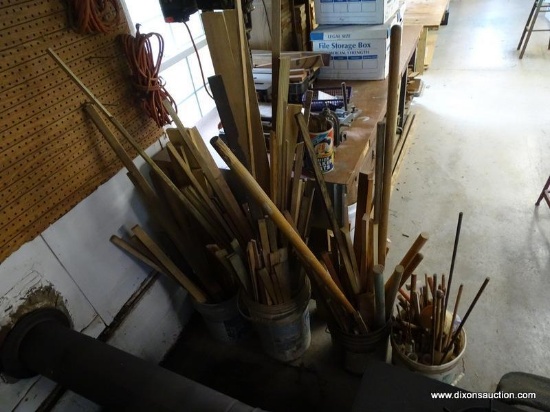 (WSHOP) 4 BUCKET LOT; INCLUDES WOOD DOWELS, WOOD SHIMS, TOOL HANDLES, AND MORE!