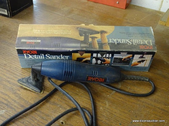 (WSHOP) DETAIL SANDER; MADE BY RYOBI. MODEL DS1000. IN THE ORIGINAL BOX AND IN GOOD USED CONDITION.